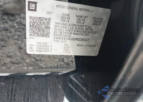 2018 GMC Yukon Denali из США, поврежденный, VIN 1GKS1CKJ3JR220117